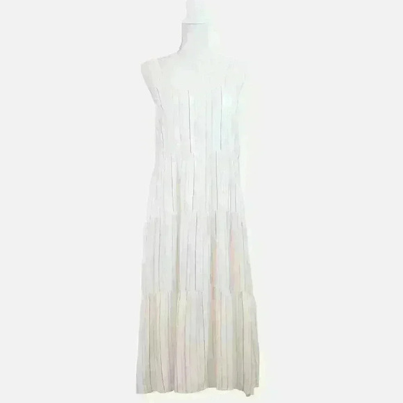 Blu Pepper White Pinstriped Maxi Sundress w/ Tank Top & Tiered Skirt Size Small - Picture 1 of 8